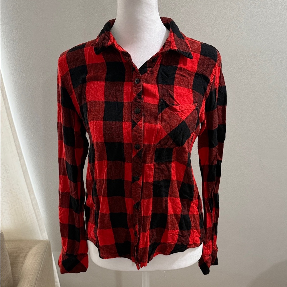 GUESS Red and Black Plaid Shirt
